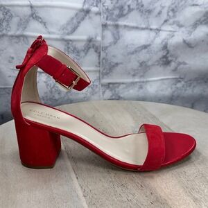Cole Haan Grand.OS Josie Red Suede Block Heel Sandal Womens 10.5 Open Toe Shoe